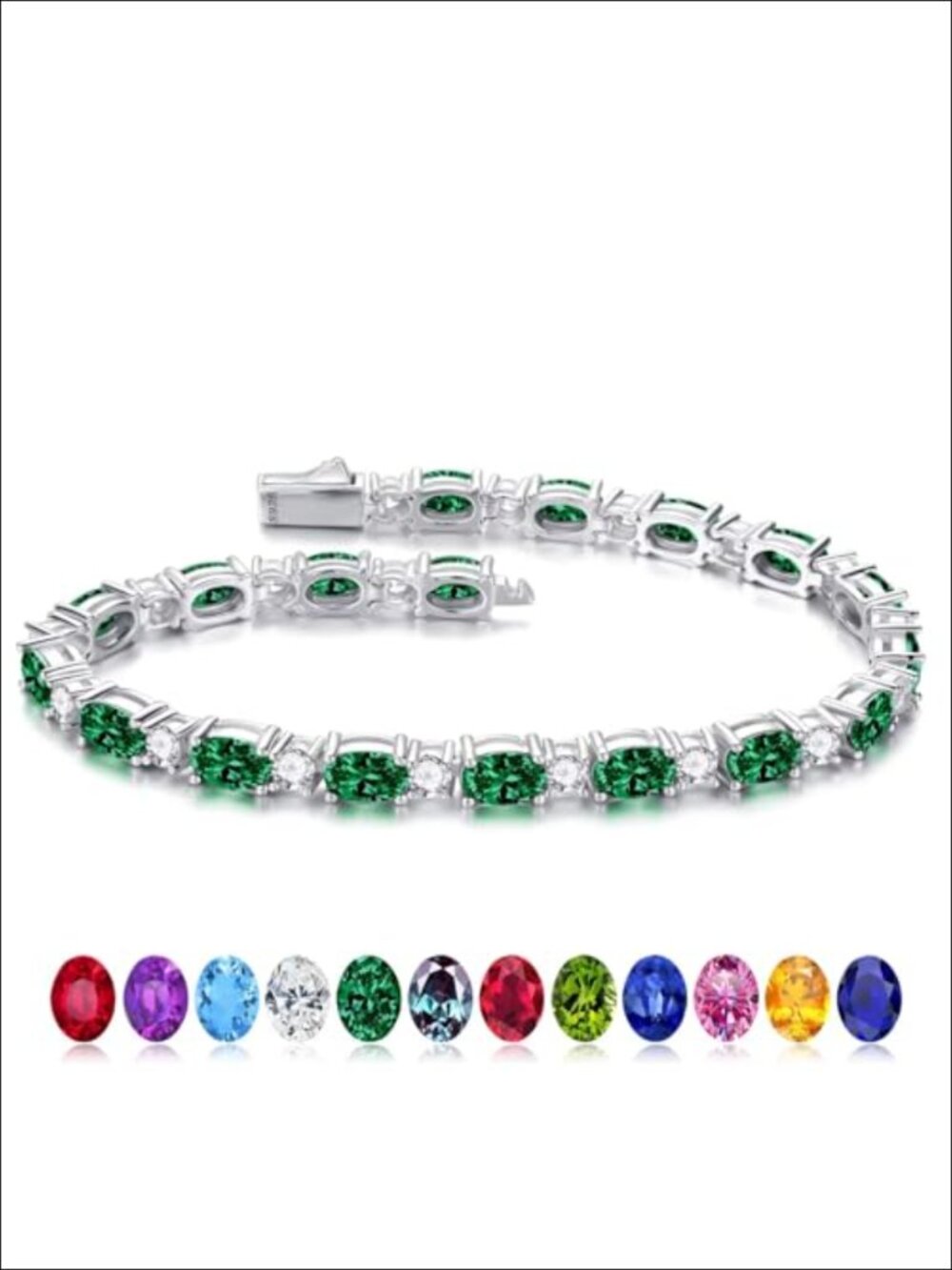 925 Sterling Silver Tennis Birthstone Bracelet Gift for Women 7.5"
